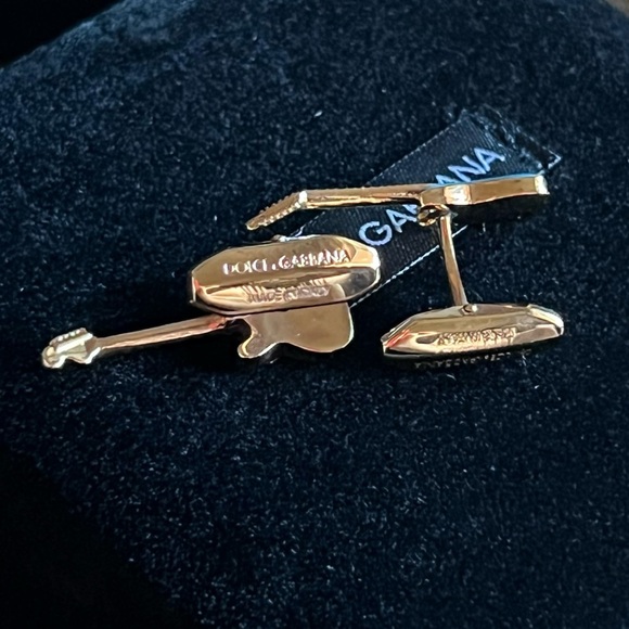 DOLCE & GABBANA Blue Enamel Cufflinks Gold Galvanized Metal Guitar Design NIB - Picture 7 of 10